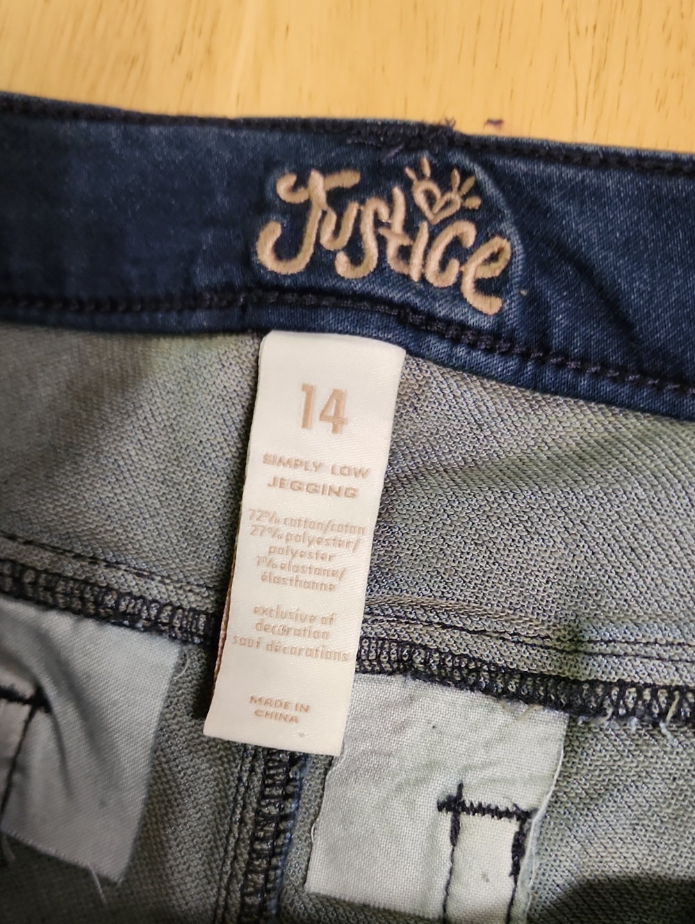 Justice Girls Size 14 Simply Low Jegging Dark Wash Gold Sequin Stripe Jeans EUC - Picture 8 of 9